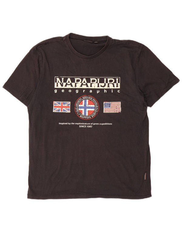 NAPAPIJRI Tricou grafic Geographic pentru bărbați Top mare bumbac negru