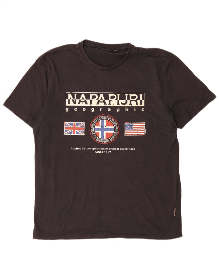 NAPAPIJRI Tricou grafic Geographic pentru bărbați Top mare bumbac negru