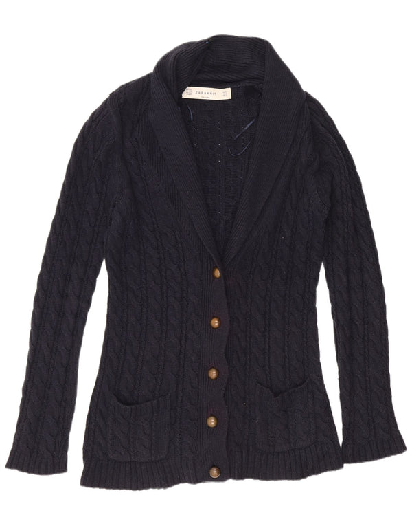 Pulover cardigan pentru femei Zara UK 14 Medium Bluemarin Bumbac