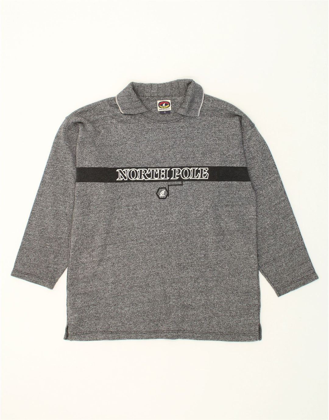 NORTH POLE Mens Vintage Graphic Polo Neck Sweatshirt Jumper Medium Grey Vintage North Pole and Second-Hand North Pole from Messina Hembry 