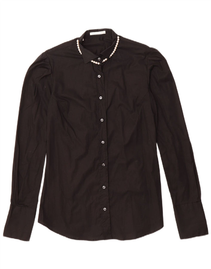 VINTAGE Womens Shirt IT 46 Large Black Cotton