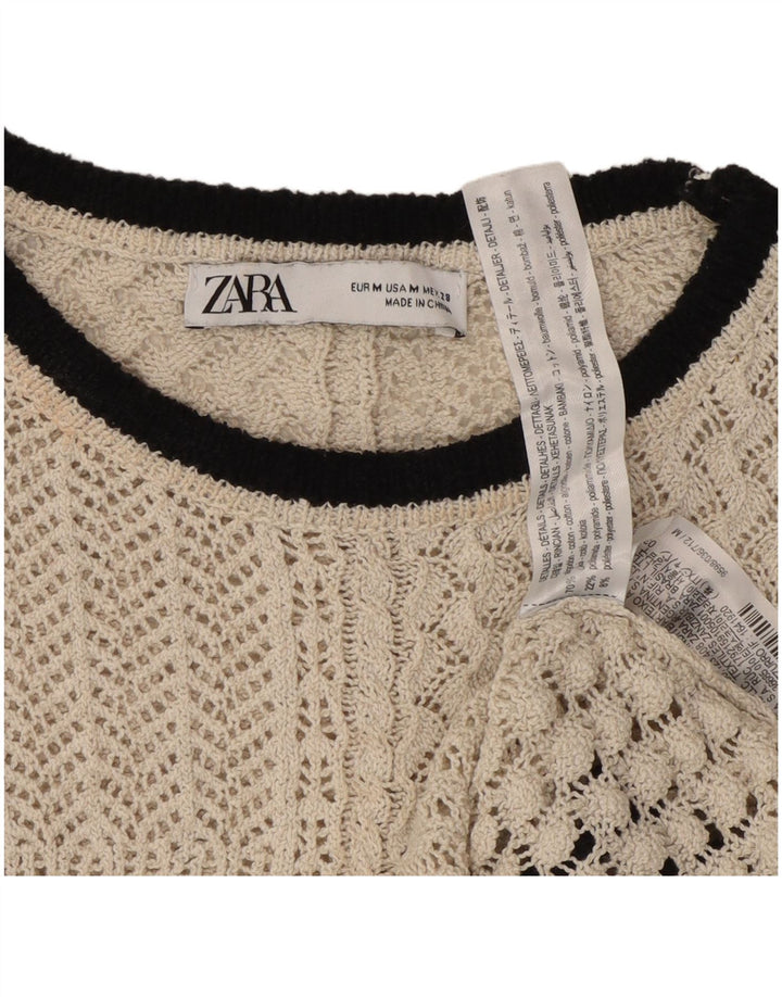 Bluză Top din tricot pentru femei Zara UK 12 Medium Bej Bumbac