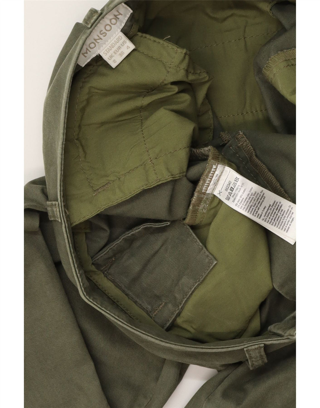 MONSOON Pantaloni chino subțiri pentru femei UK 8 Small W28 L28 Kaki Bumbac