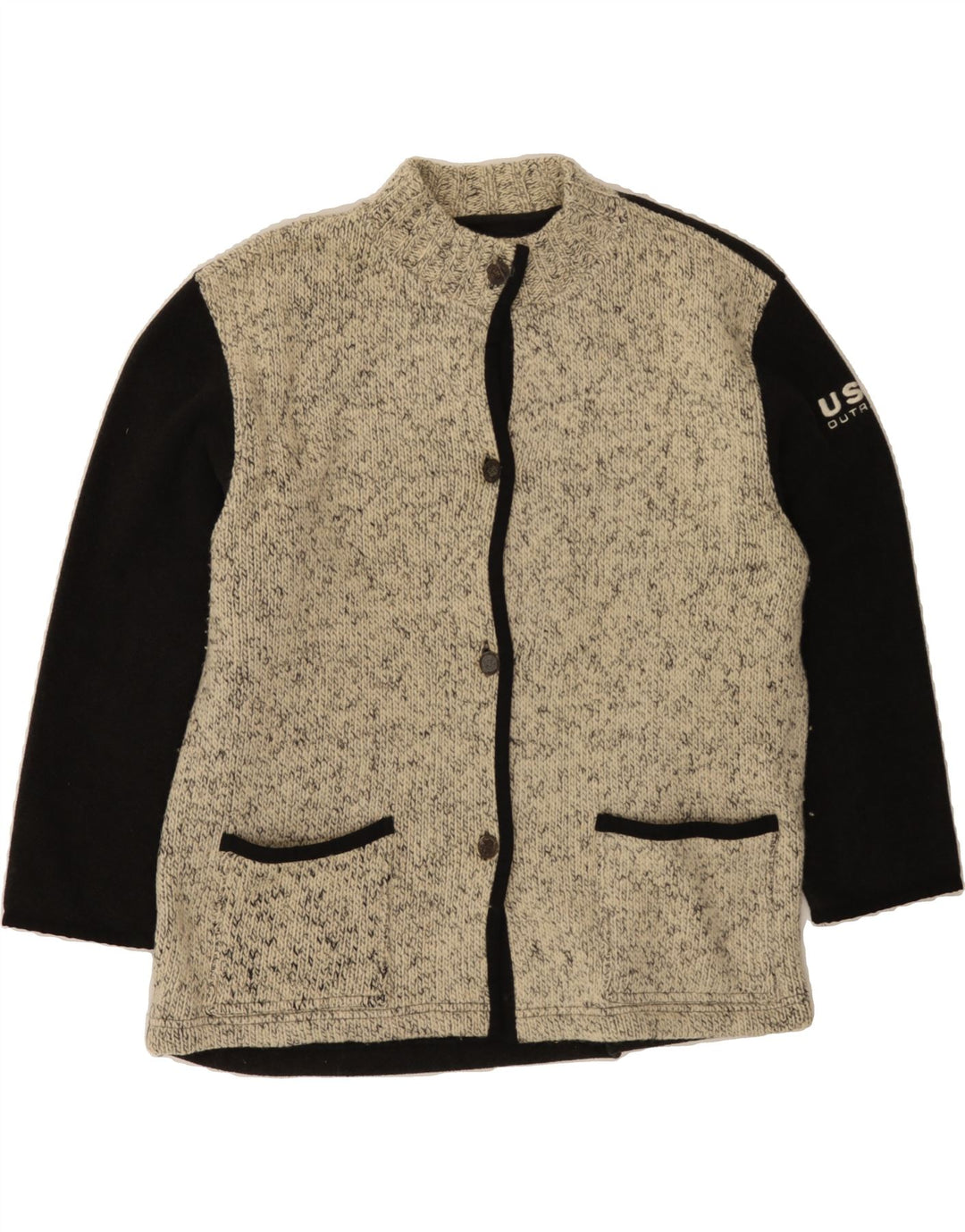 OUTRAGE Womens Oversized Cardigan Sweater UK 14 Medium Beige Colourblock Vintage Outrage and Second-Hand Outrage from Messina Hembry 