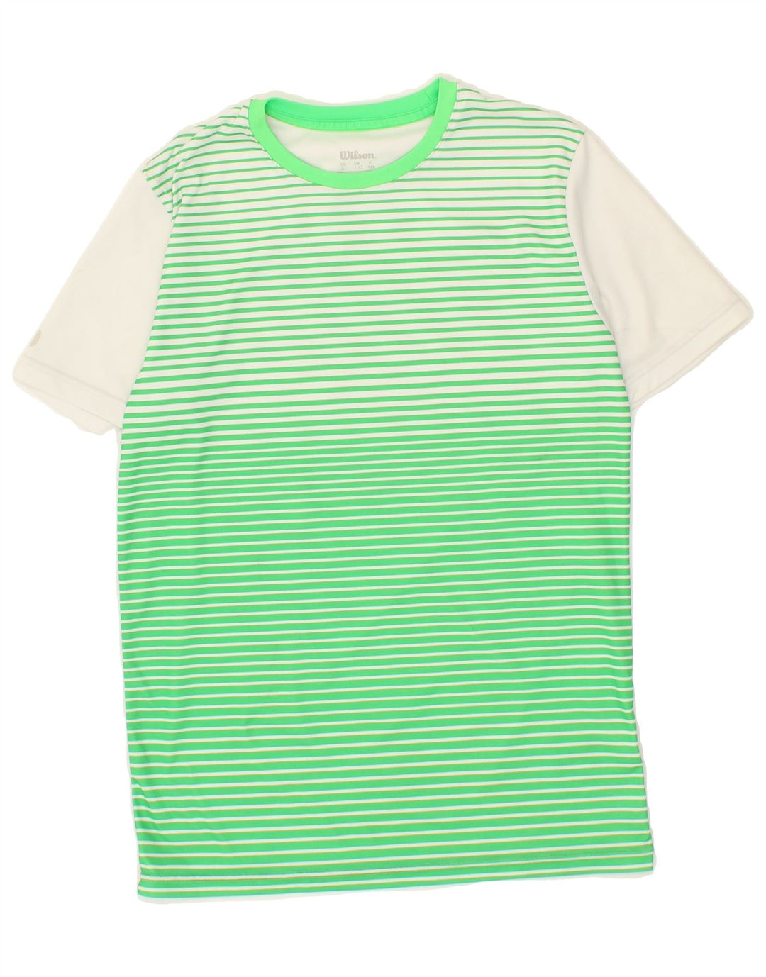 WILSON Boys T-Shirt Top 11-12 Years Green Striped Polyester Vintage Wilson and Second-Hand Wilson from Messina Hembry 