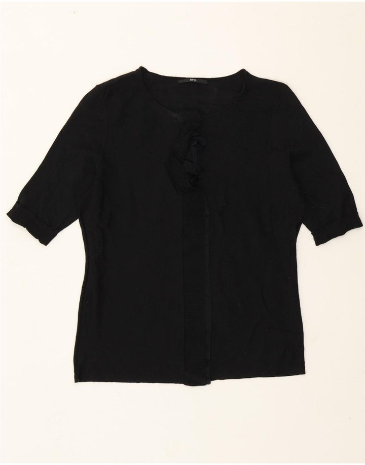 Pulover pentru femei Hugo Boss, cu volan în față, cu gâtul tripu, UK 8, negru