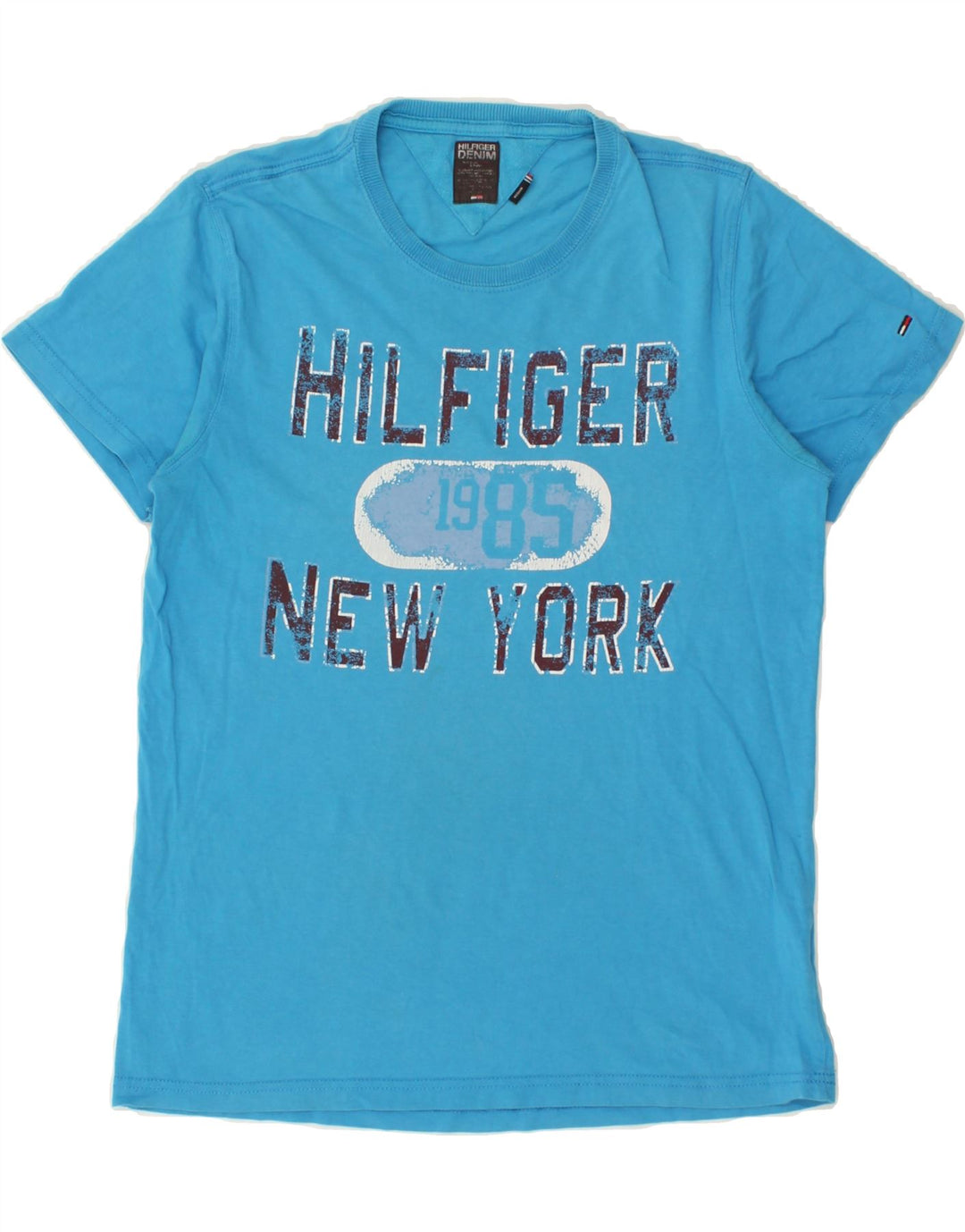 TOMMY HILFIGER Mens Graphic T-Shirt Top Medium Blue Cotton Vintage Tommy Hilfiger and Second-Hand Tommy Hilfiger from Messina Hembry 