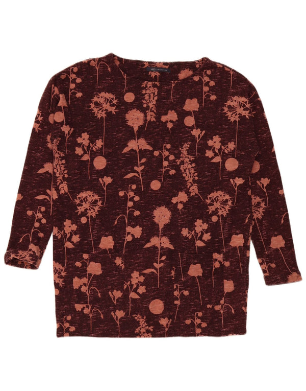 Marks & Spencer Top pentru femei cu mânecă lungă UK 12 Medium Burgundy Floral