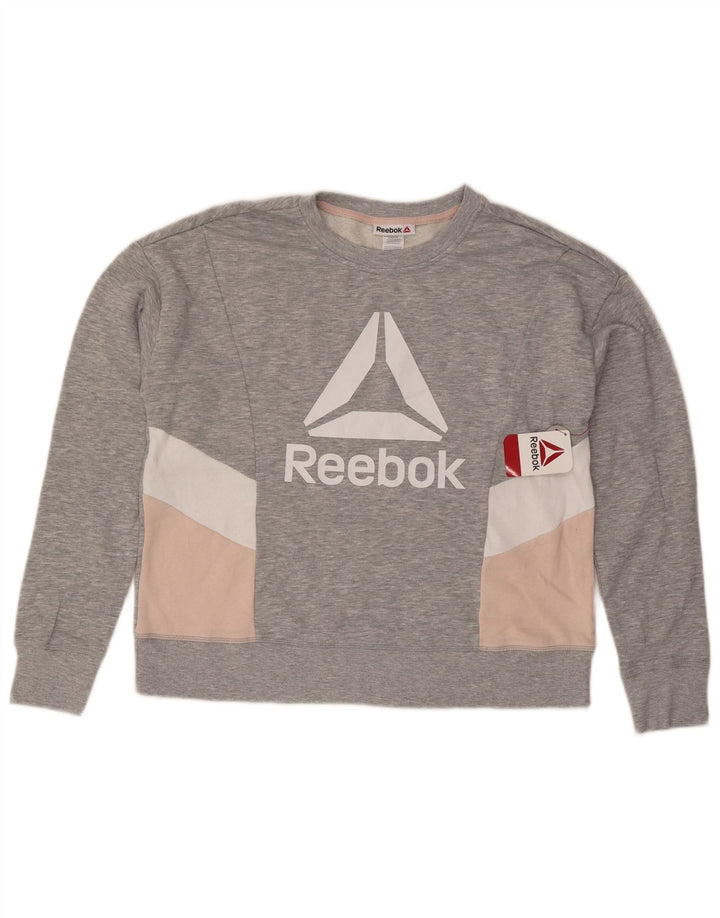 Pulover Reebok pentru damă, cu grafică, UK 14, gri mediu, bloc de culoare