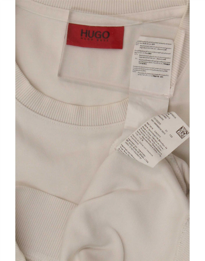 Hanorac grafic pentru bărbați Hugo Boss Pulover mic, alb, din bumbac color bloc