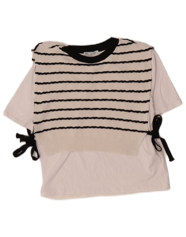 Bluză Crop Top Femei Zara UK 10 Bumbac cu dungi albe mici