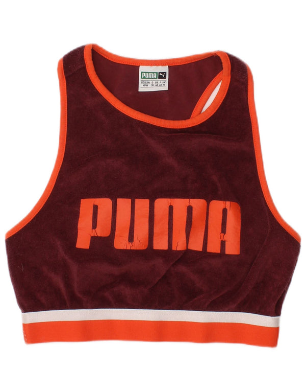 Top crop grafic Puma pentru femei Terry Cloth UK 12 Medium Burgundy Sports