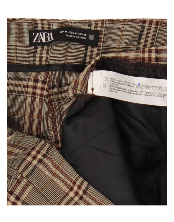 ZARA Womens Slim Chino Trousers Medium W30 L26 Beige Check Viscose