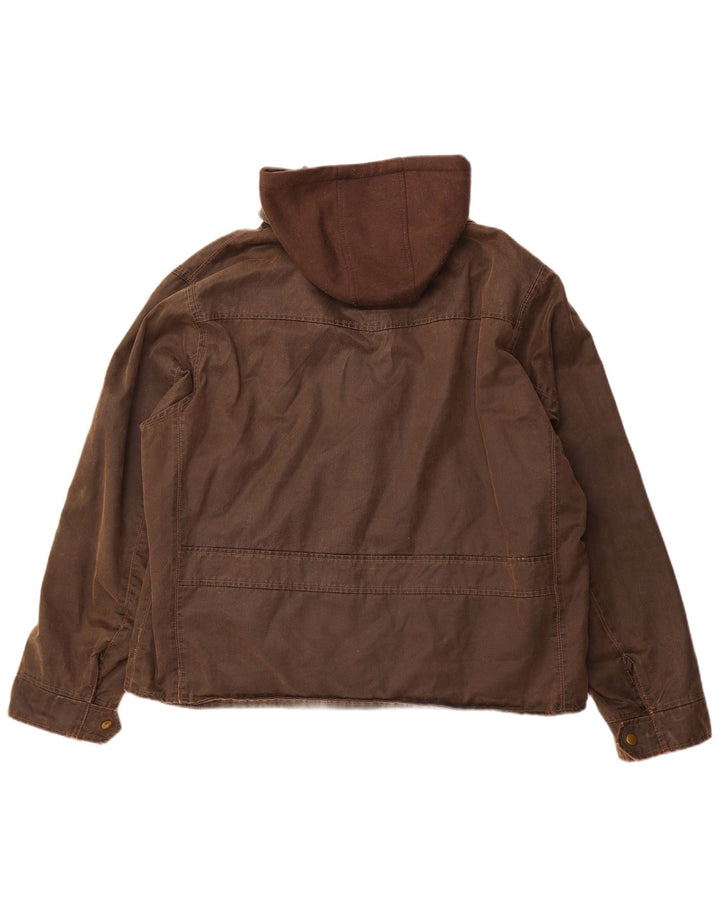 HARD ROCK CAFE Jachetă ceară cu glugă pentru bărbați din Londra UK 44 2XL bumbac maro