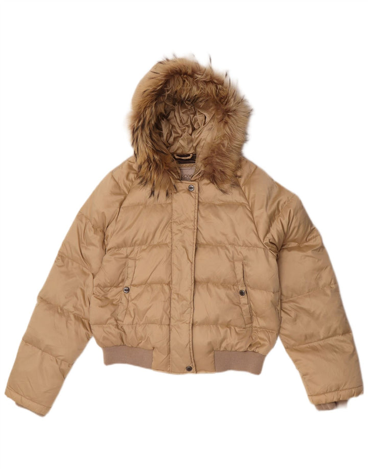 Jachetă căptușită cu glugă Geox pentru femei UK 10 Small Beige Poliamidă