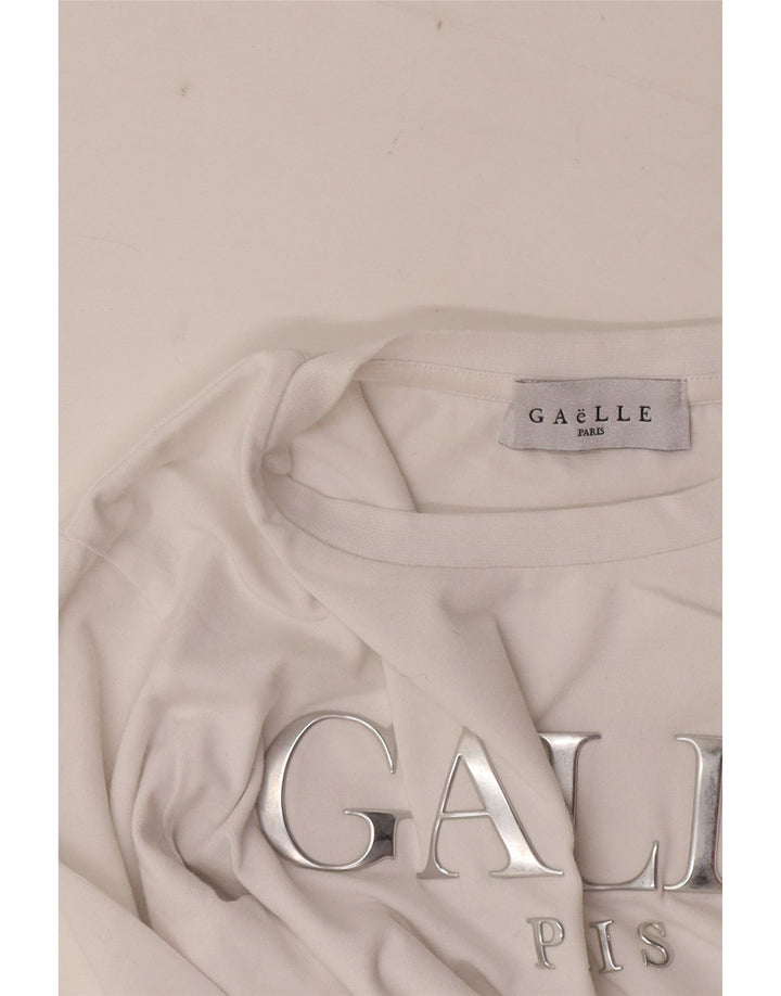 Top cu grafic pentru femei Gaelle cu mânecă lungă UK 6 XS Alb