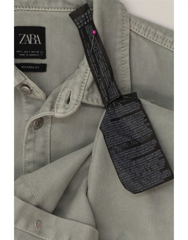 Cămașă din denim pentru bărbați Zara, bumbac verde mic