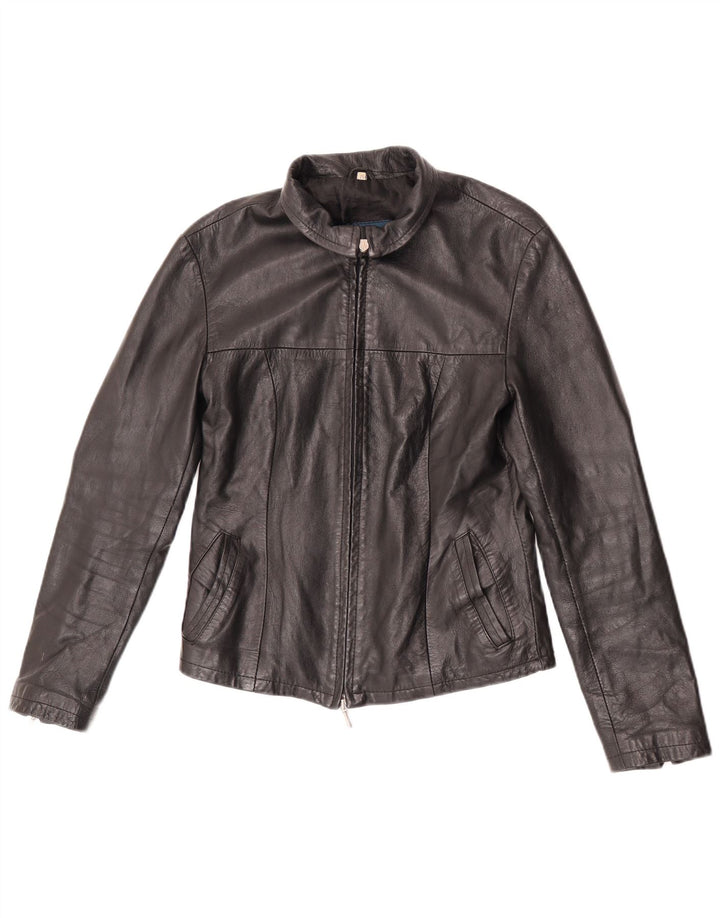 Jachetă de piele vintage pentru femei UK 12 Medium Black Leather
