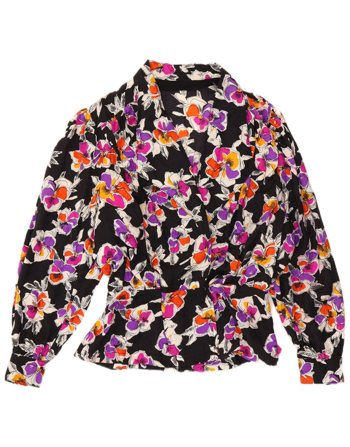 Bluză cămașă vintage pentru femei UK 12 Medium Multicolor Floral