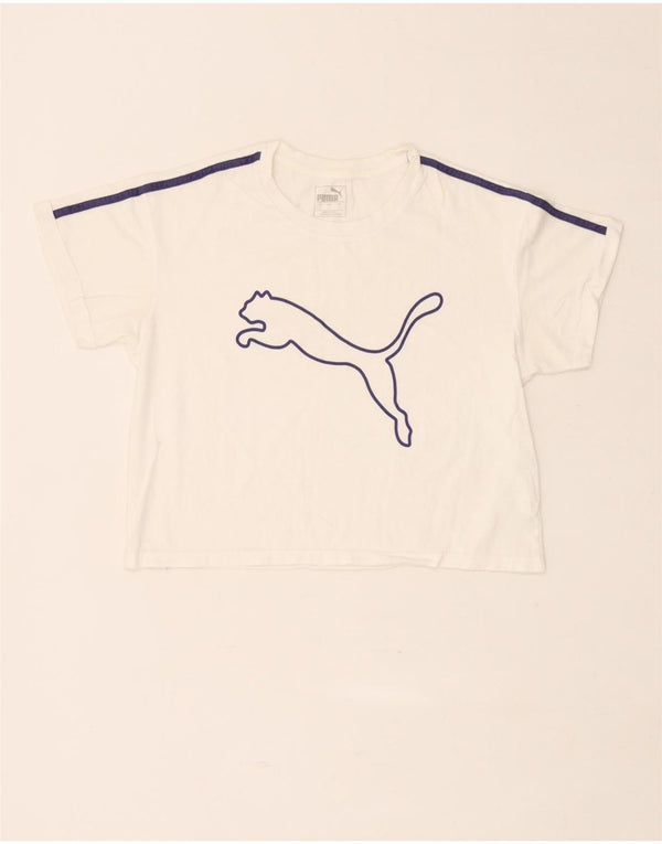 Tricou cu grafic Puma pentru femei Crop Top UK 10 Small White Bumbac