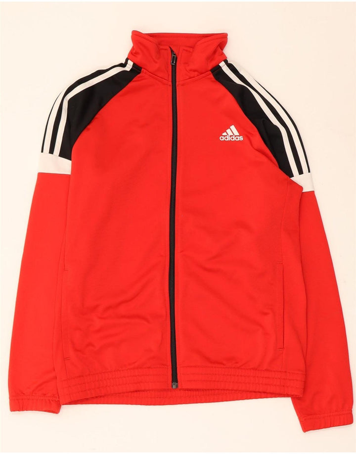 ADIDAS Boys Tracksuit Top Jacket 13-14 Years Red Colourblock Polyester
