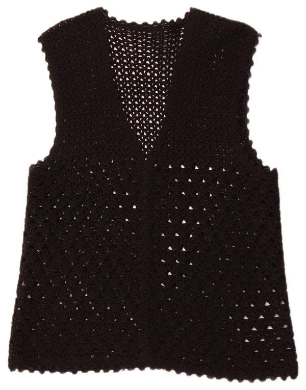 Pulover cardigan fără mâneci pentru femei VINTAGE UK 16 mare negru