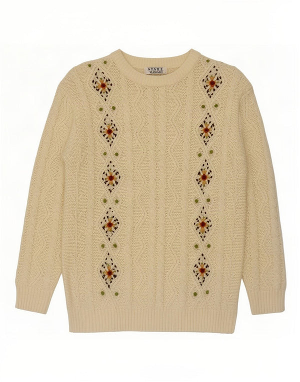 Avant Garde Womens Boat Neck Jumper Sweater UK 14 Medium Off White Floral