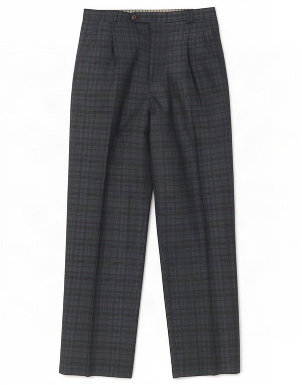 Pantaloni de costum drepți pentru bărbați vintage IT 50 Large W34 L32 Bleumarin în carouri