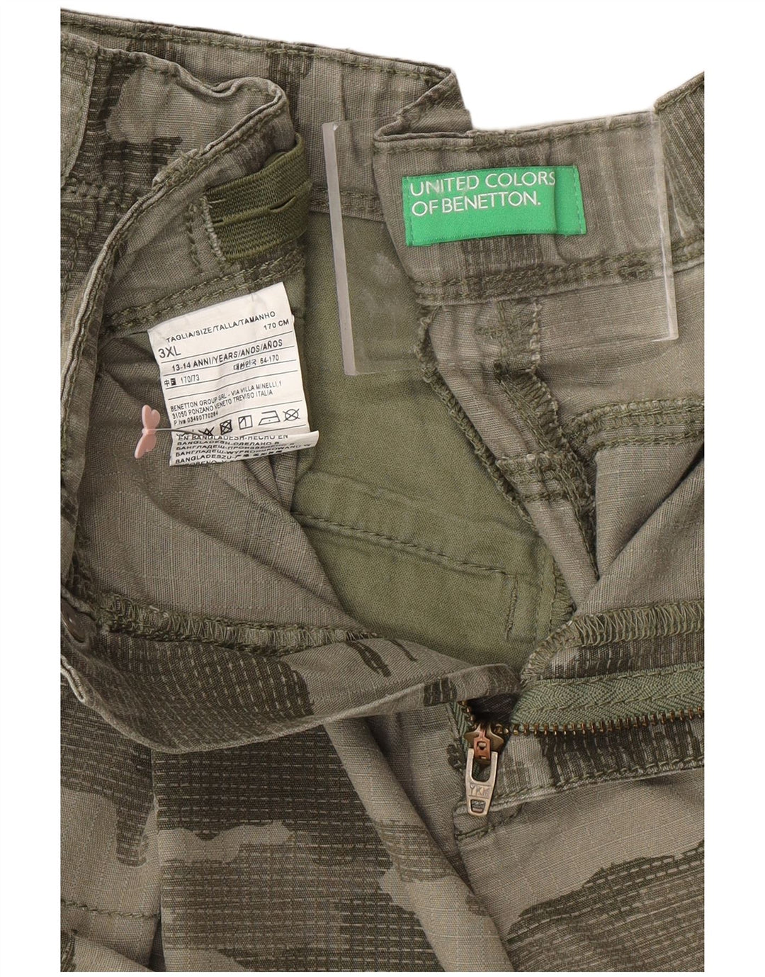 BENETTON Pantaloni scurți cargo pentru băieți 13-14 ani 3XL W30 Kaki Camuflaj Bumbac