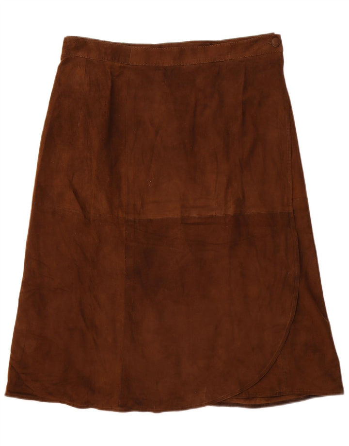 VINTAGE Womens Suede Wrap Skirt W34 Large Brown
