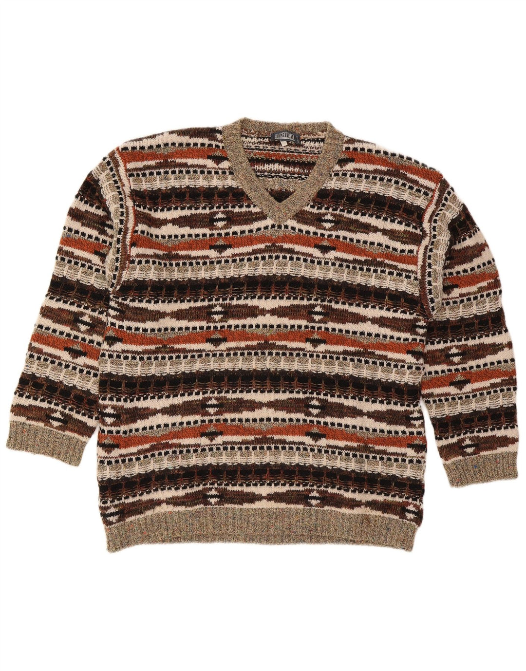 Pulover Alcatraz pentru bărbați, cu decolteu în V, XL, lână geometrică multicoloră