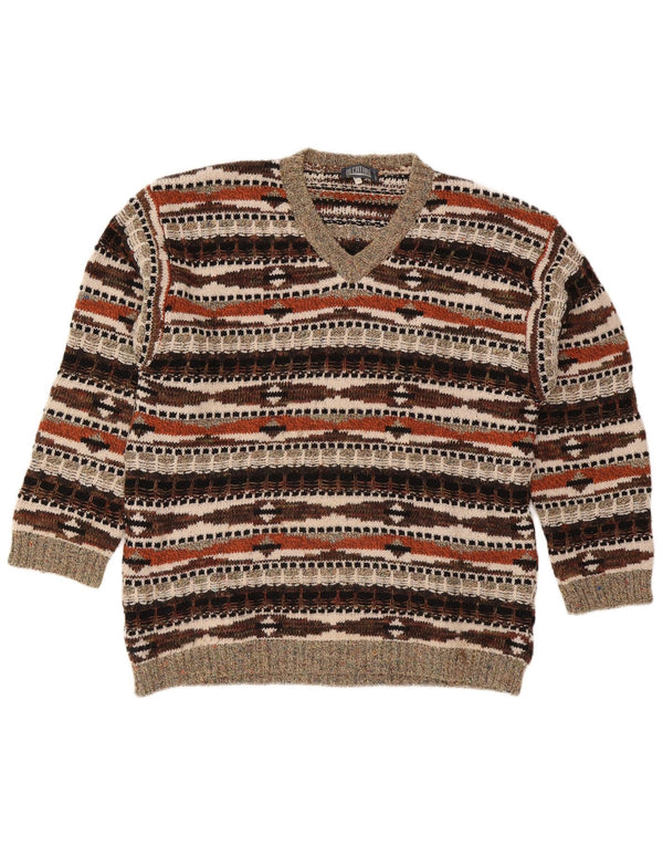 Pulover Alcatraz pentru bărbați, cu decolteu în V, XL, lână geometrică multicoloră