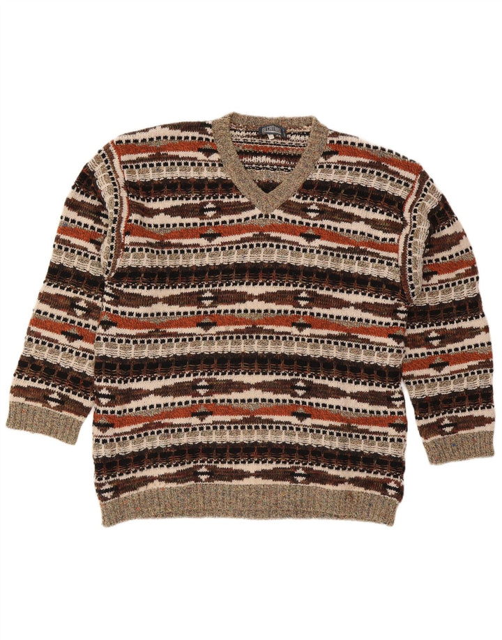 Pulover Alcatraz pentru bărbați, cu decolteu în V, XL, lână geometrică multicoloră