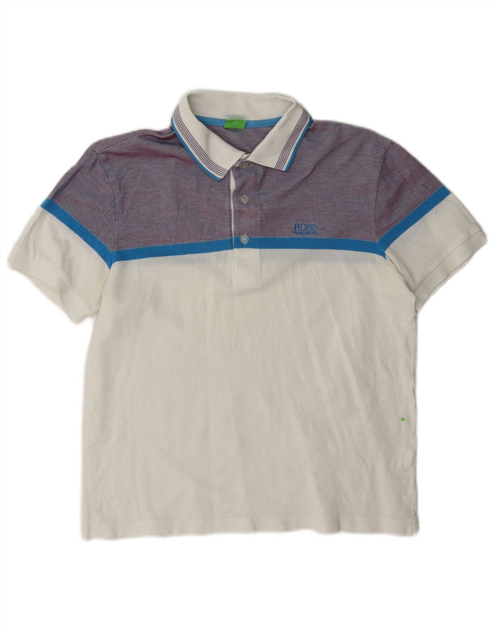Cămașă polo Hugo Boss pentru bărbați, bumbac color bloc alb mediu