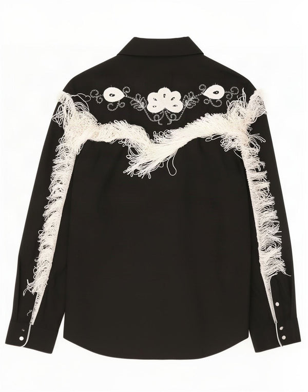 Bluză cămașă de epocă pentru femei UK 16 Large Black Floral
