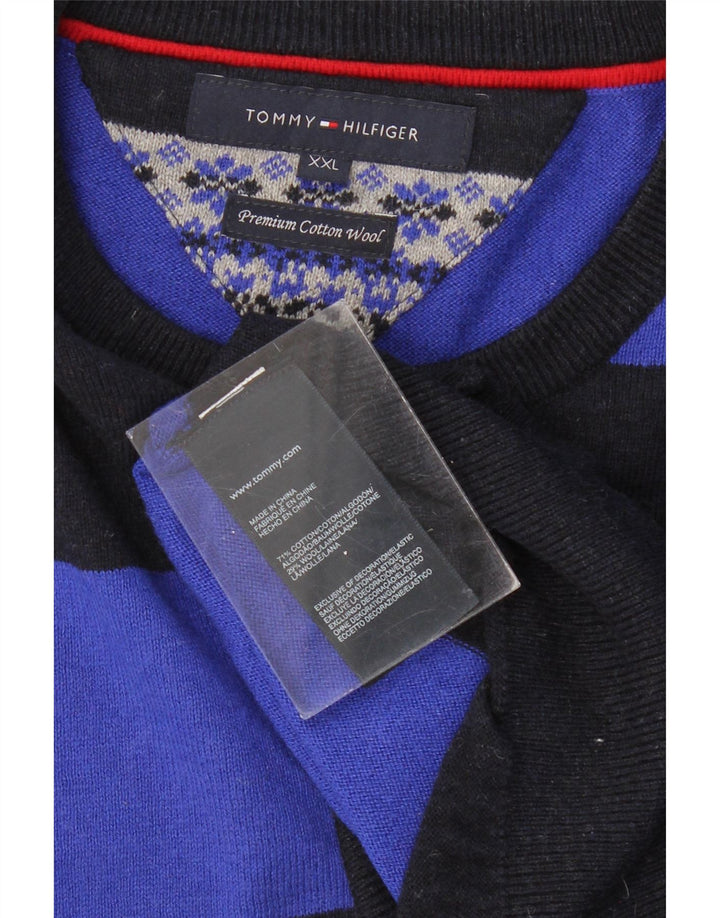 TOMMY HILFIGER Pulover pentru bărbați cu decolteu rotund, bumbac cu dungi negre 2XL