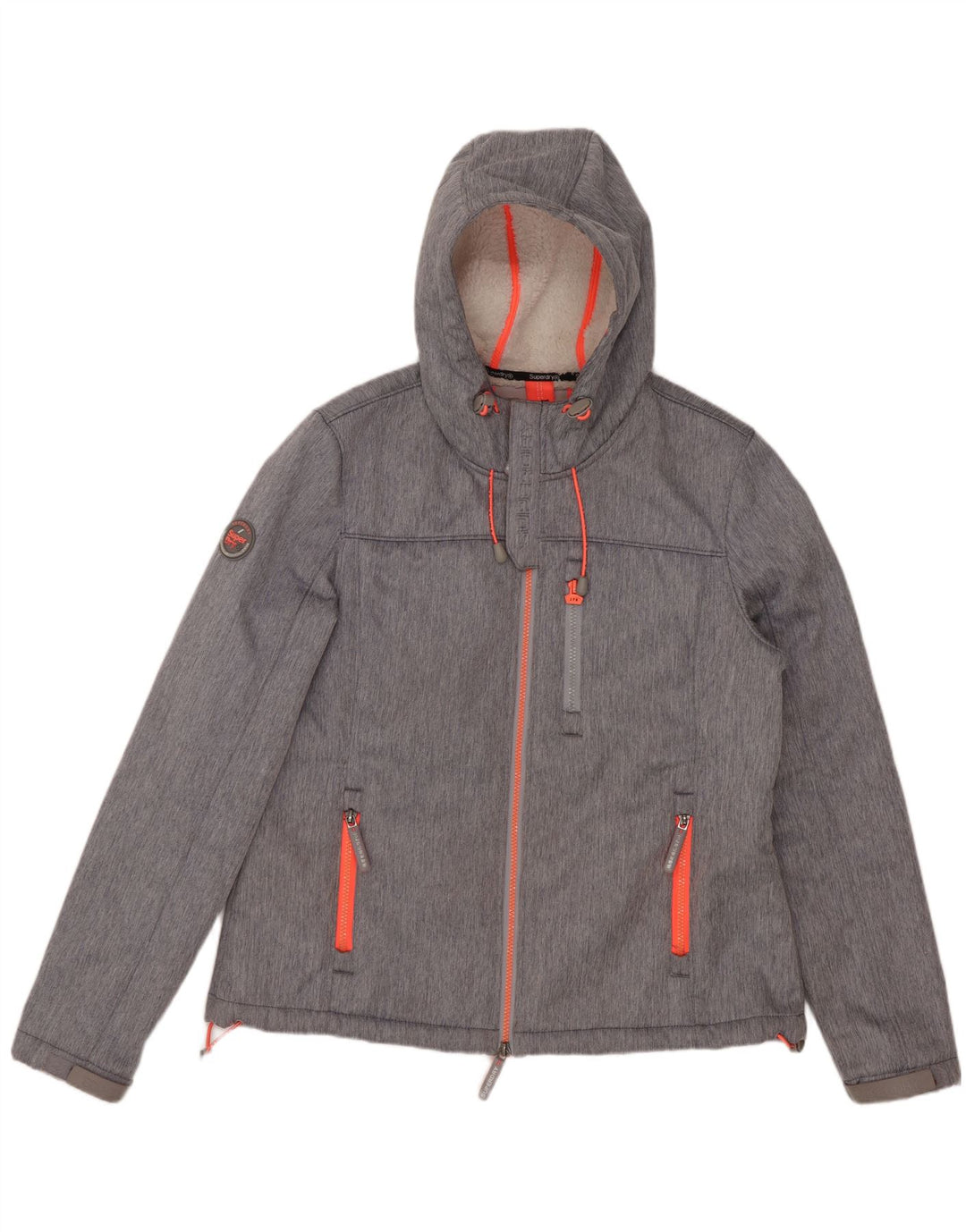 Jachetă de vânt cu glugă Superdry pentru femei UK 16, mare, gri, poliester
