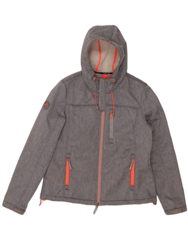 Jachetă de vânt cu glugă Superdry pentru femei UK 16, mare, gri, poliester