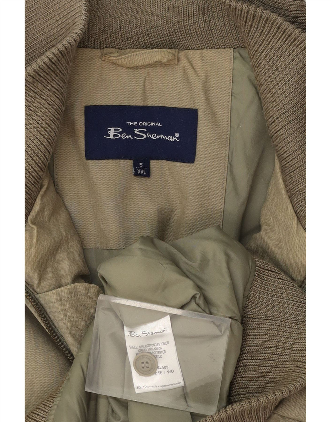 BEN SHERMAN Mens Bomber Jacket UK 44 2XL Khaki Cotton Vintage Ben Sherman and Second-Hand Ben Sherman from Messina Hembry 