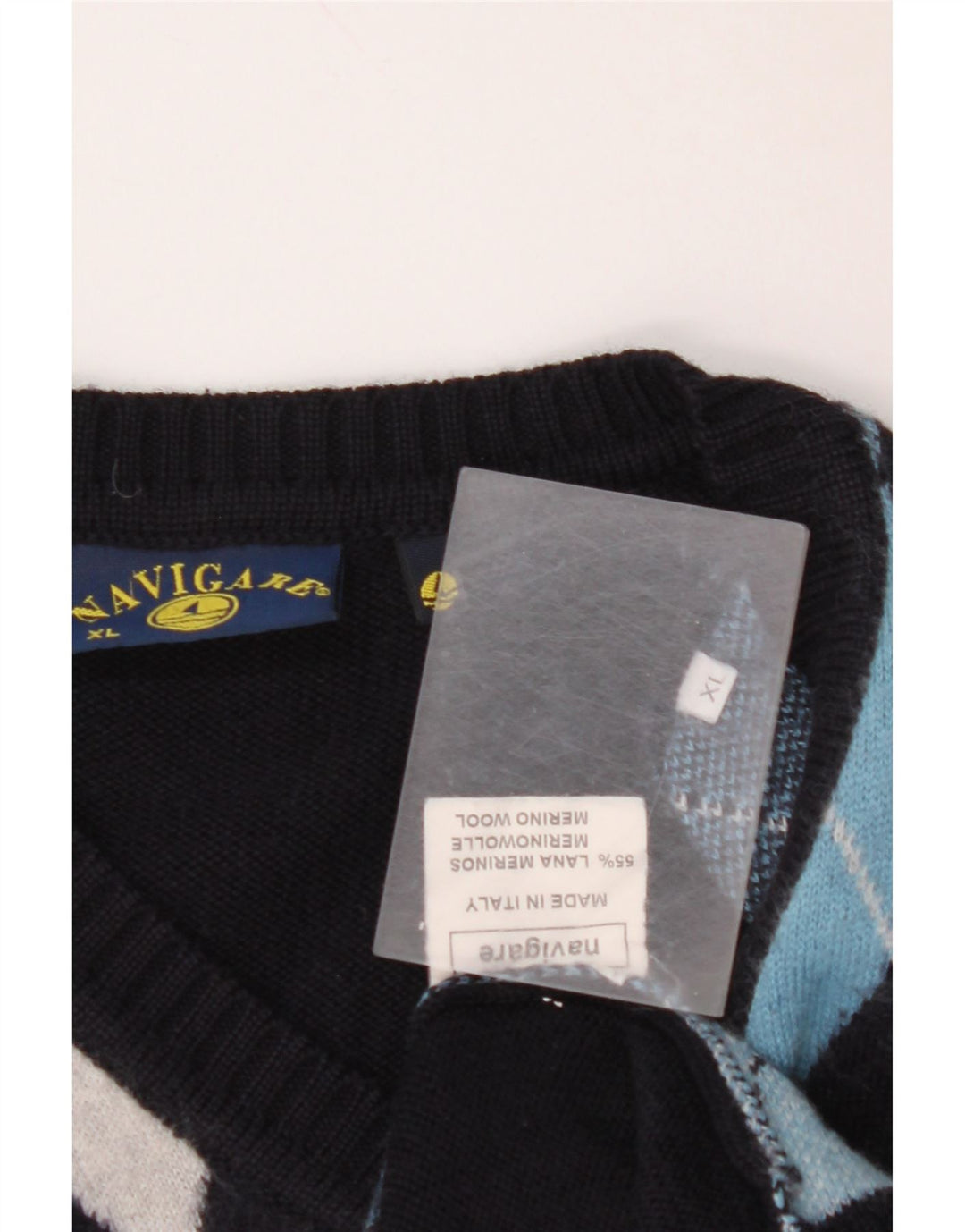 NAVIGARE Pulover cu decolteu în V pentru bărbați XL bleumarin Argyle/Diamant