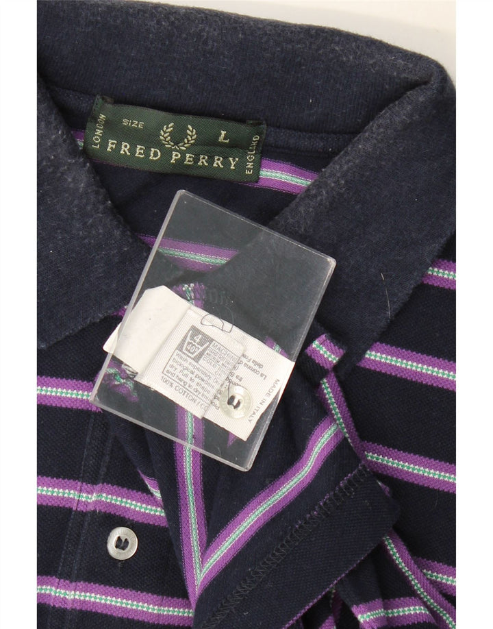 FRED PERRY Cămașă polo pentru bărbați, mare, bleumarin, bumbac cu dungi