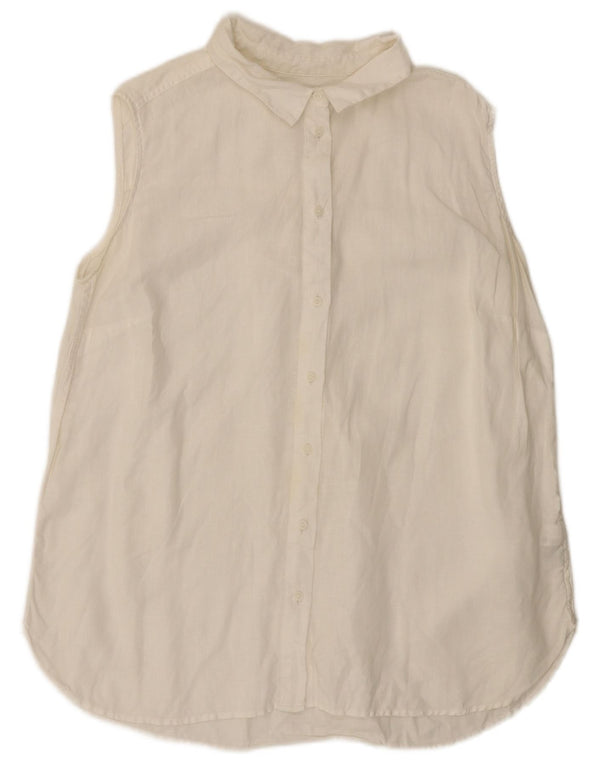Marks & Spencer Womens Sleeveless Shirt Blouse UK 18 XL White Linen