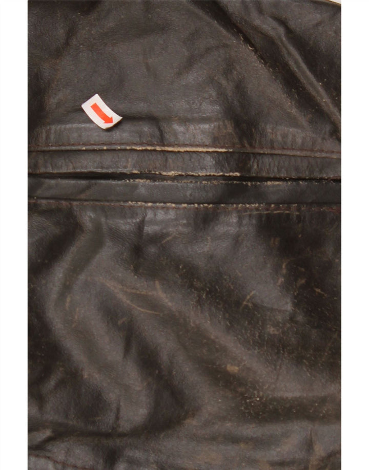 Jachetă de piele pentru femei VINTAGE cu mâneci 3/4 UK 14 piele maro medie