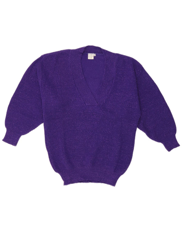 Vintage Womens V-Neck Jumper Sweater IT 44 Medium Purple Flecked Acrylic