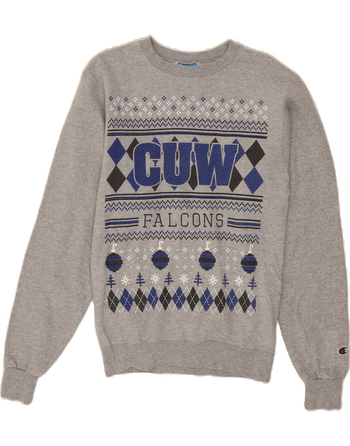 CHAMPION Mens Falcon Graphic Sweatshirt Jumper XS Grey Argyle/Diamond Vintage Champion and Second-Hand Champion from Messina Hembry 