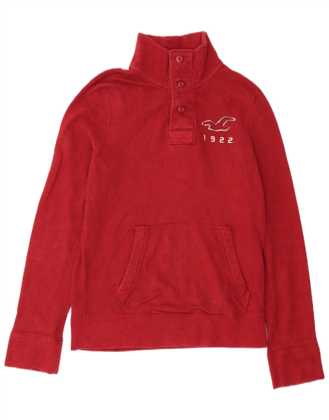 Pulover Hollister pentru bărbați, cu grafică, cu gât, bumbac, roșu mediu