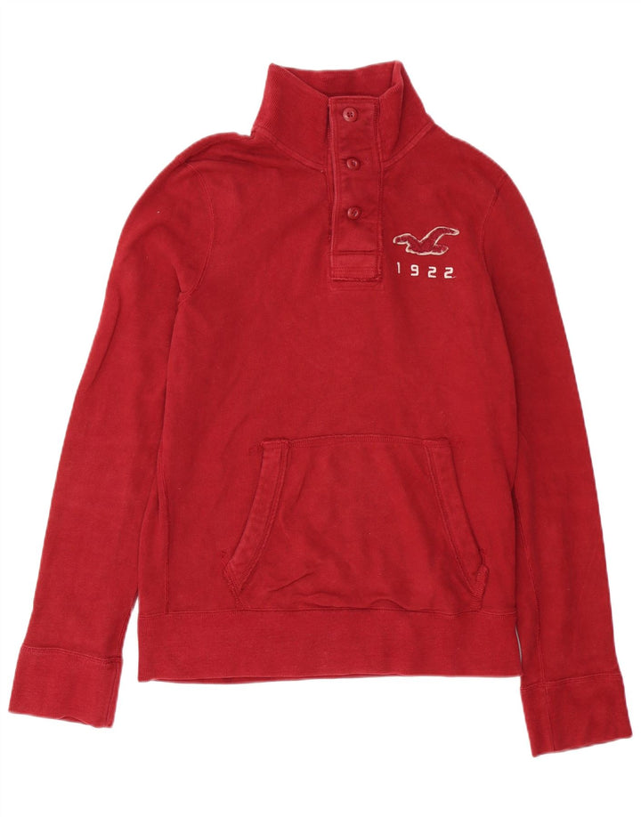 Pulover Hollister pentru bărbați, cu grafică, cu gât, bumbac, roșu mediu
