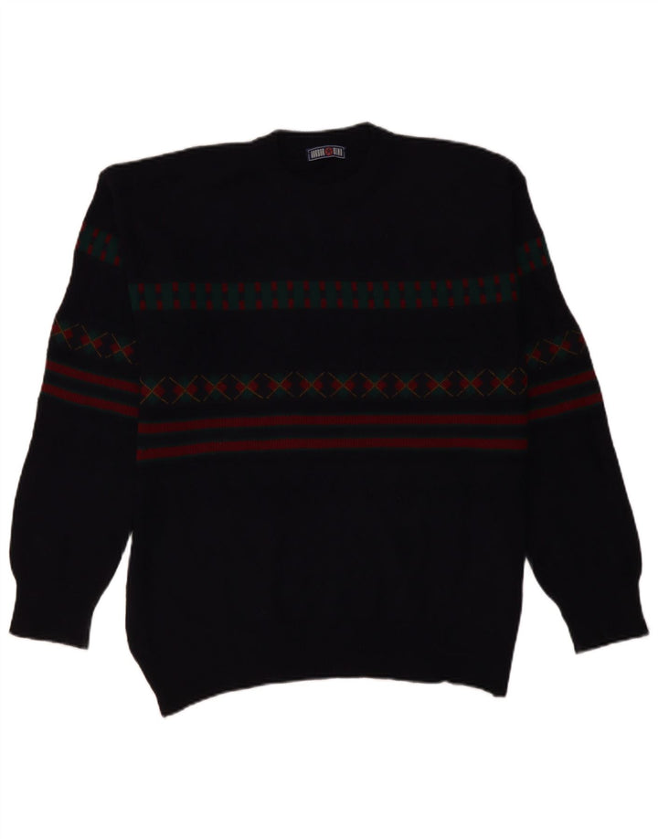 Pulover VINTAGE pentru bărbați cu gât țestoasă, pulover IT 50 mare, bleumarin, geometric