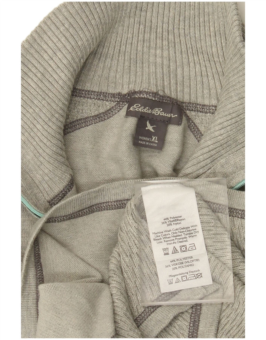 EDDIE BAUER Pulover pentru femei cu fermoar și gât UK 18 XL poliester gri