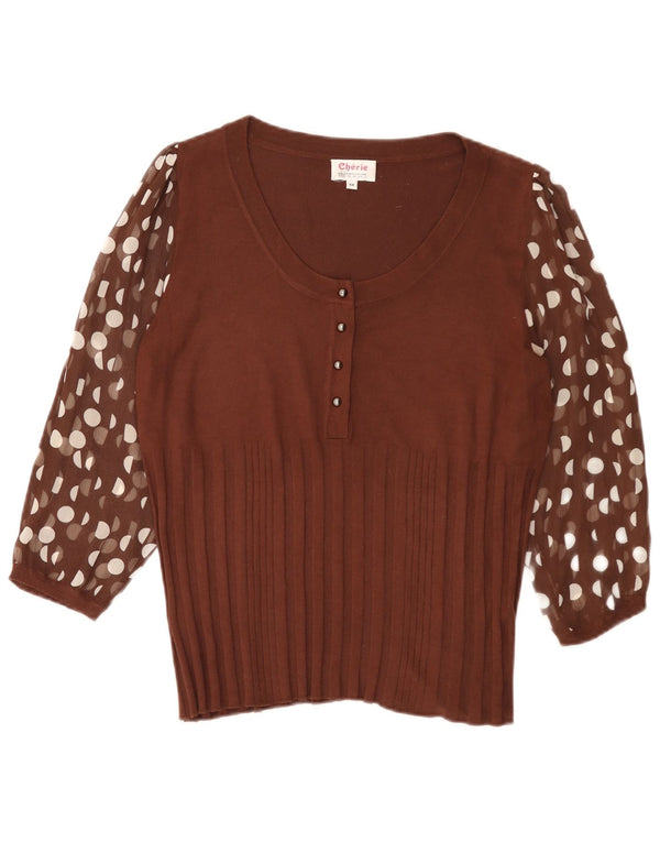 Cherie Bluză cu mâneci 3/4 pentru femei UK 18 XL, maro, viscoză cu buline